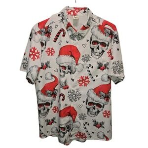 HARDADDY Christmas Skull Hawaiian Shirt – Men's Size M – Goth Holiday – Candy...